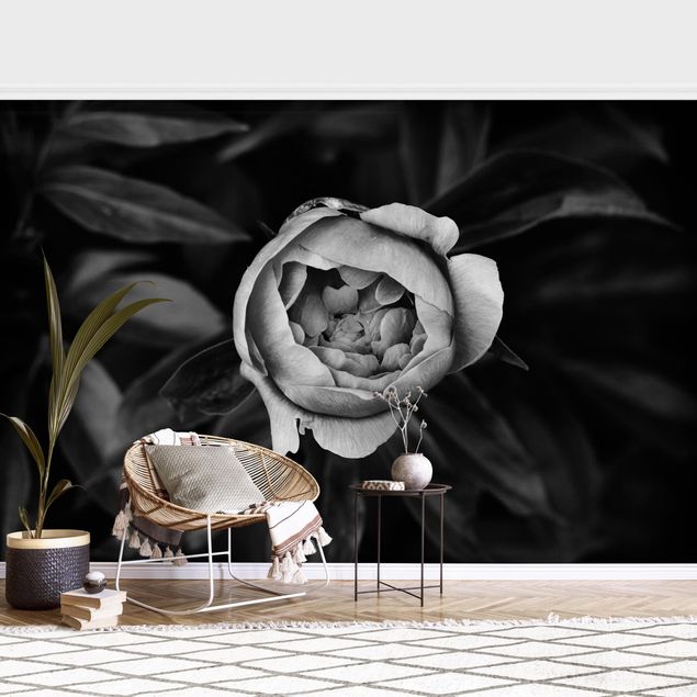 decoraçoes cozinha Peonies In Front Of Leaves Black And White