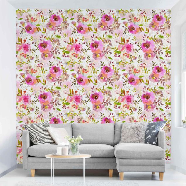 decoraçao para parede de cozinha Pink Watercolour Flowers