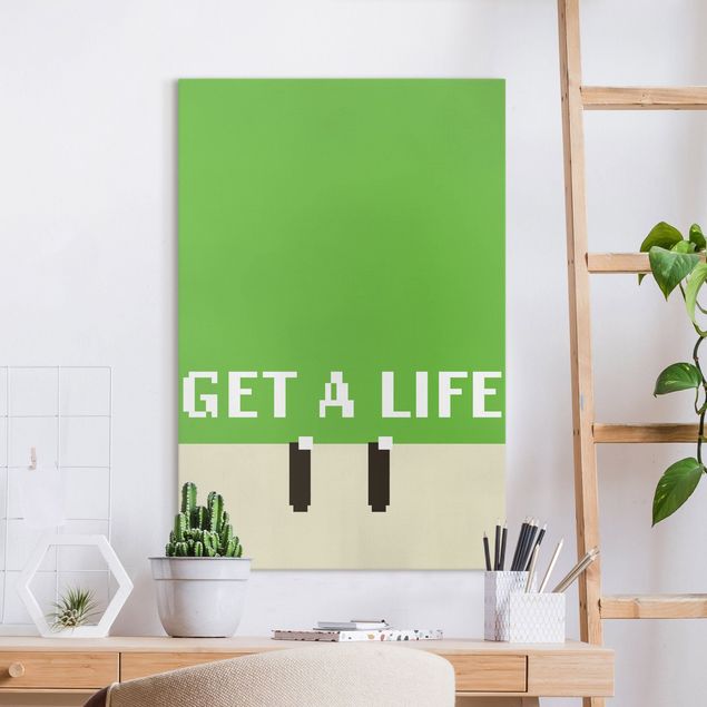 Telas decorativas frases Pixel Text Get A Life In Green