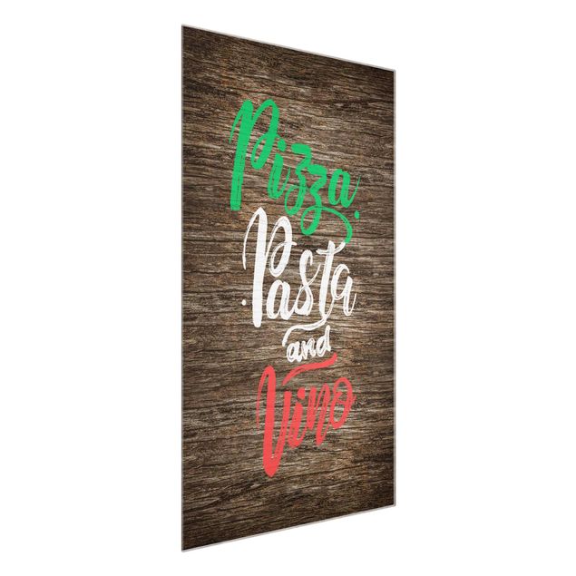 quadros decorativos para sala modernos Pizza Pasta and Vino On Wooden Board