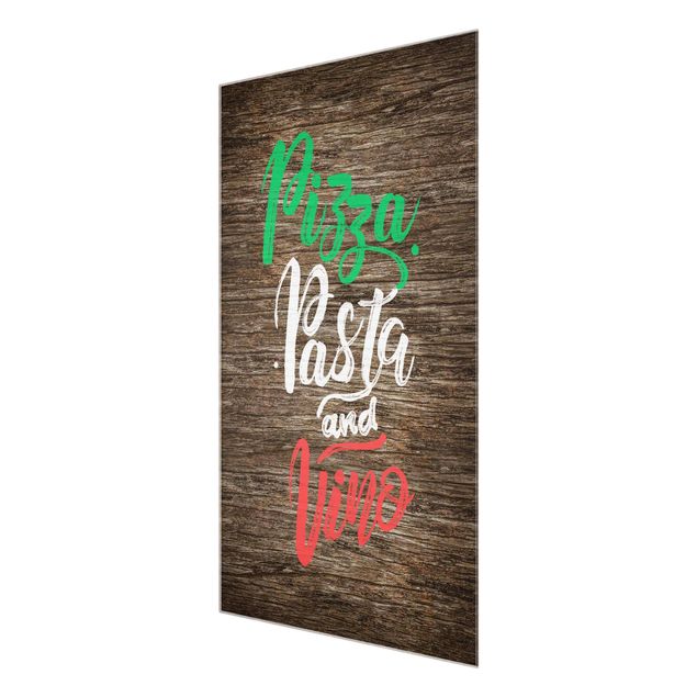 quadros para parede Pizza Pasta and Vino On Wooden Board