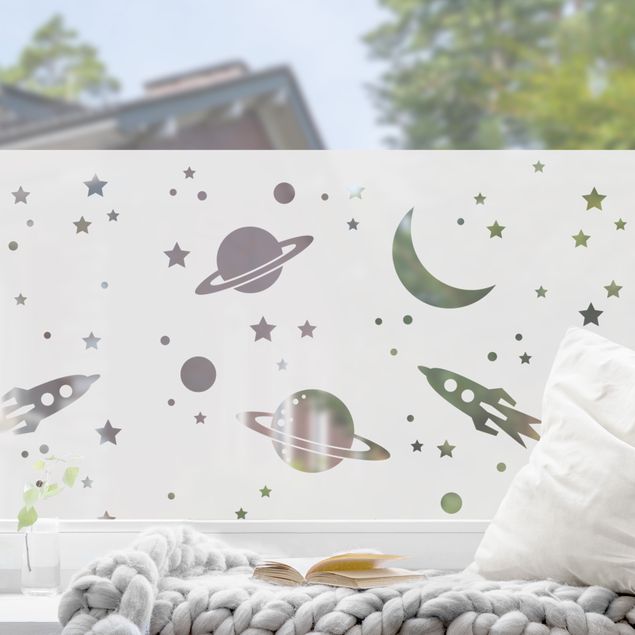 decoração para quartos infantis Rocket Ship, Planets And Stars