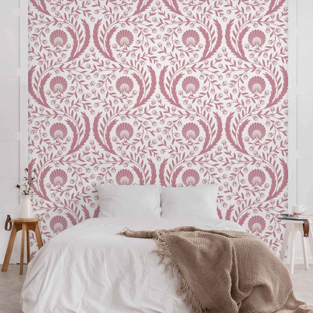 papel de parede moderno Tendrils with Fan Flowers in Antique Pink