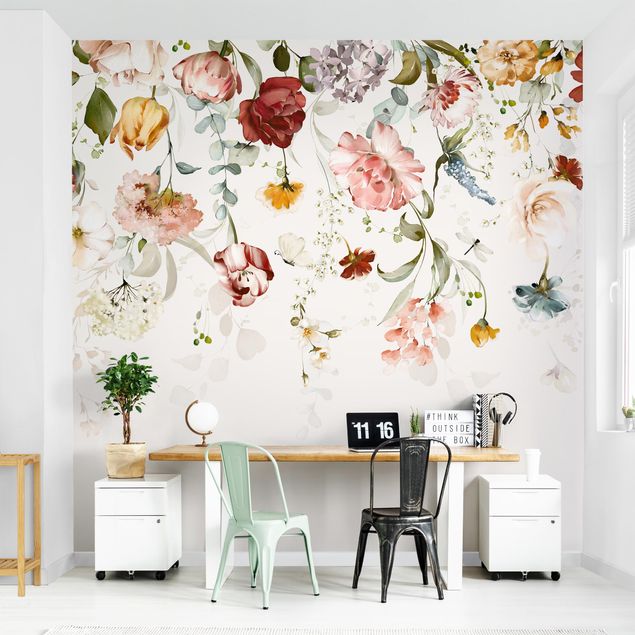 papel de parede para quarto de casal moderno Trailing Flowers Watercolour
