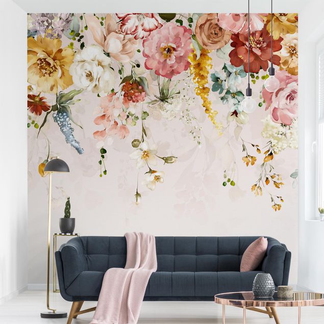 papel parede rosas Trailing Flowers Watercolour Vintage