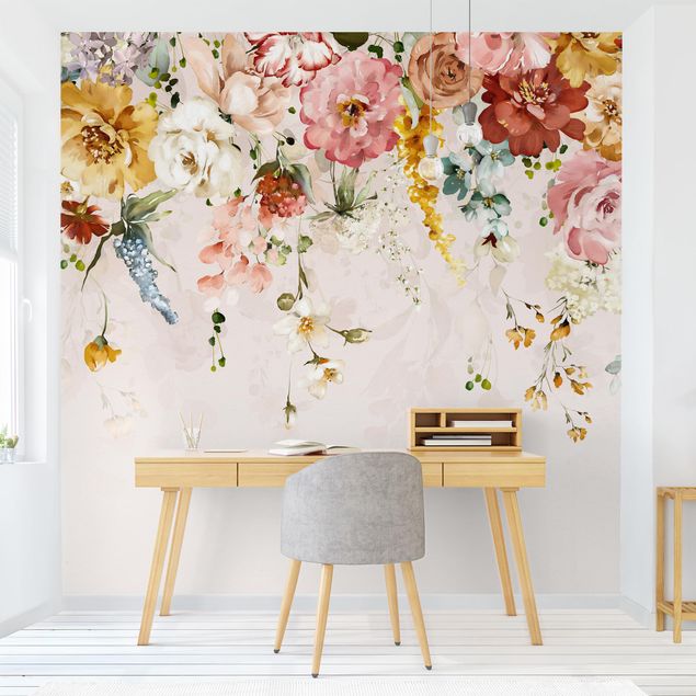 papel de parede para quarto de casal moderno Trailing Flowers Watercolour Vintage