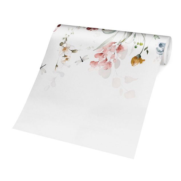 papel de parede com animais Tendril Flowers with Butterflies Watercolour