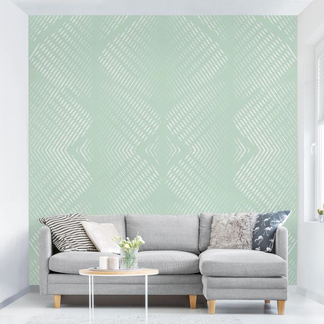 Papel parede geométrico Rhombic Pattern With Stripes In Mint Colour