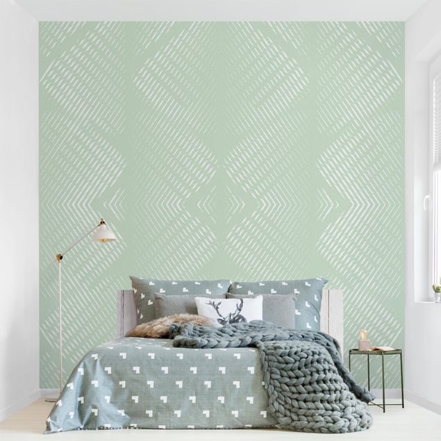 Papel de parede padrões Rhombic Pattern With Stripes In Mint Colour