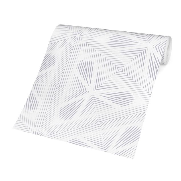 papel de parede moderno Rhombic Pattern With Stripes And Star In Grey