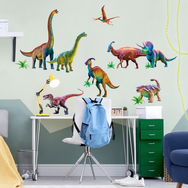 Autocolantes de parede animais Rainbow dinosaur set