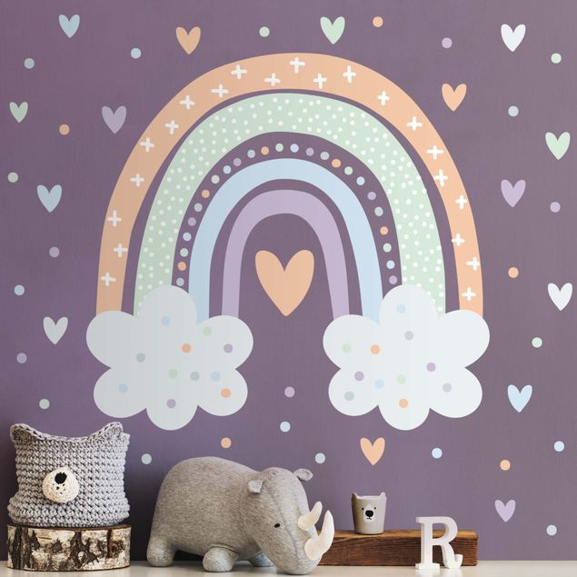 decoração para quartos infantis Rainbow with clouds pastel
