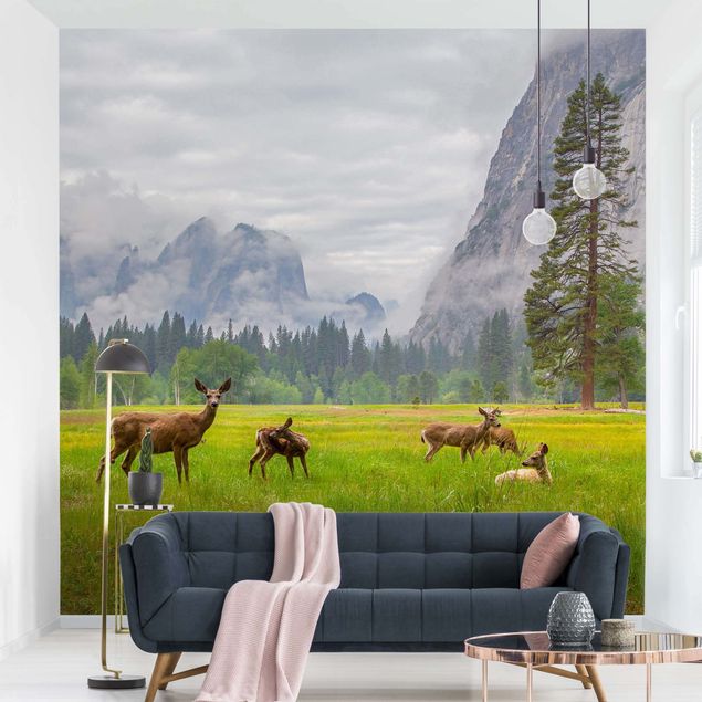 Papel de parede montanhas Deer In The Mountains