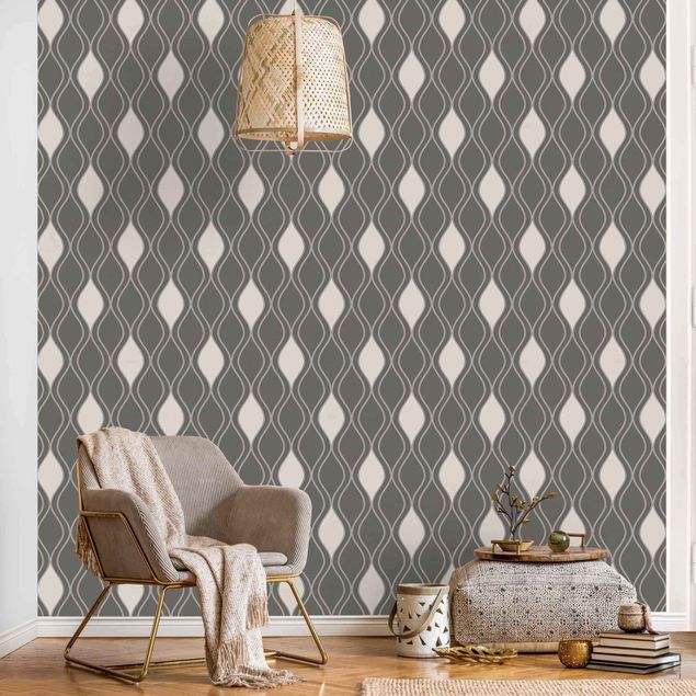 Papel de parede vintage Retro Pattern With Sparkling Drops In Anthracite