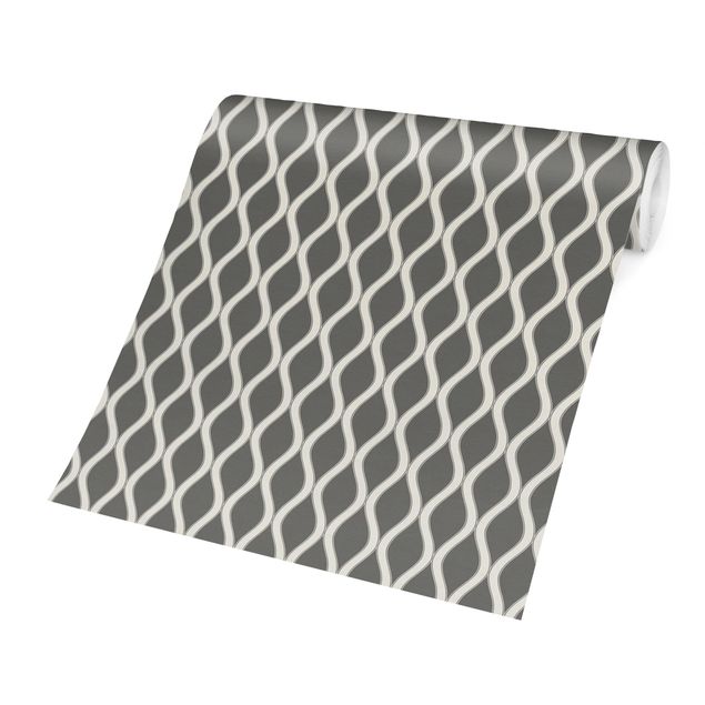 papel de parede moderno Retro Pattern With Sparkling Waves In Anthracite