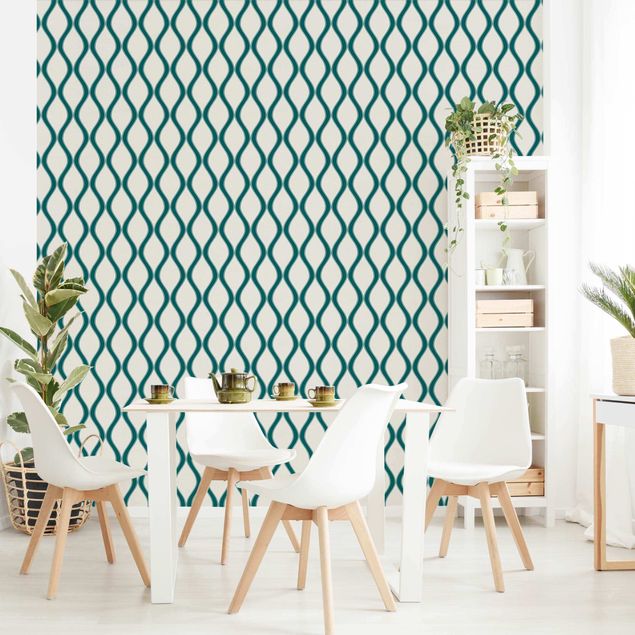 Papel de parede padrões Retro Pattern With Waves In Emerald