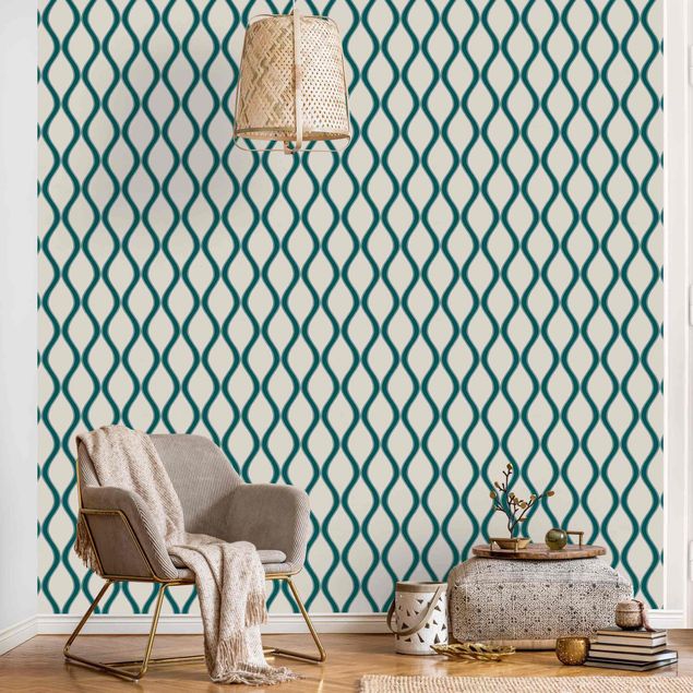 papel de parede floral vintage Retro Pattern With Waves In Emerald