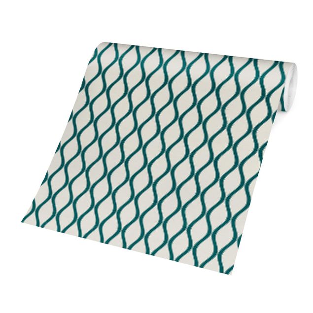 papel de parede moderno para sala Retro Pattern With Waves In Emerald
