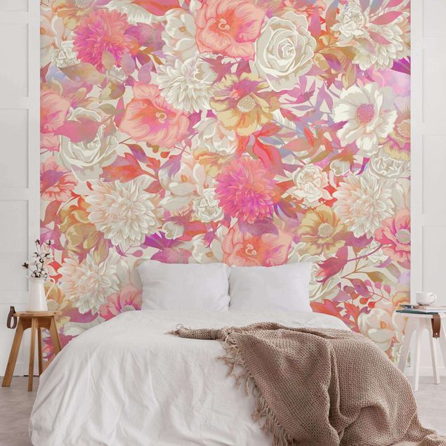 Papel de parede padrões Pink Blossom Dream With Roses