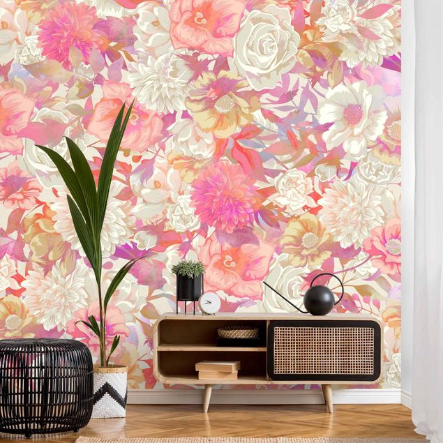 papel de parede moderno para sala Pink Blossom Dream With Roses