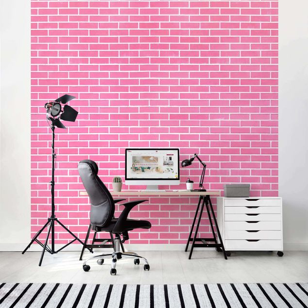 papel de parede imitando pedra Pink Brick Wall