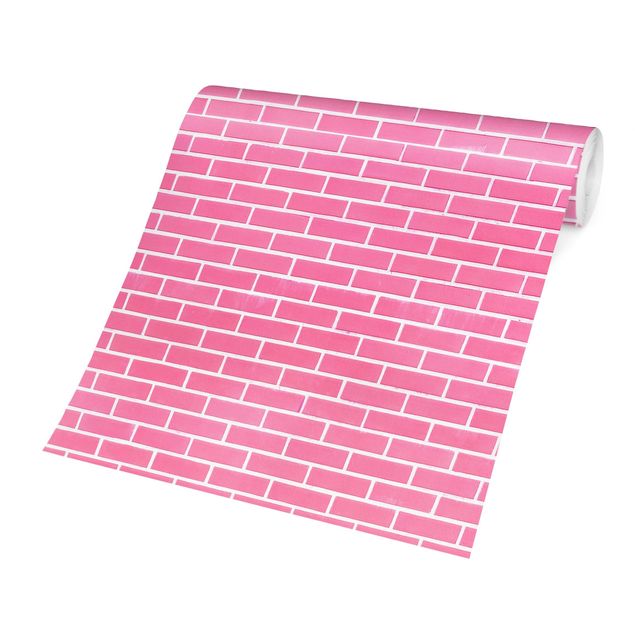 Papel de parede industrial Pink Brick Wall