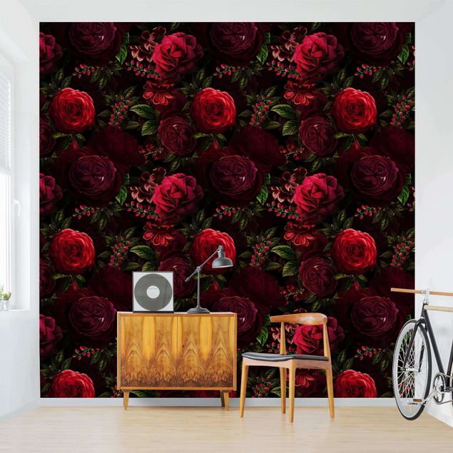 Papel de parede rosas Red Roses In Front of Black