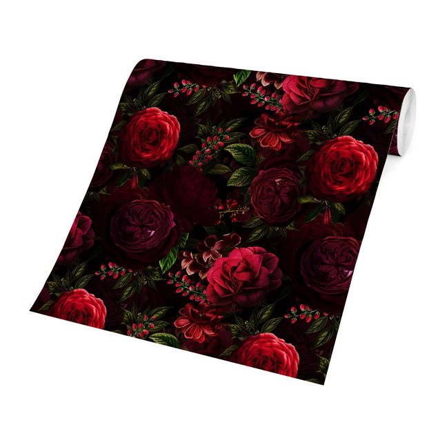 papel de parede moderno Red Roses In Front of Black