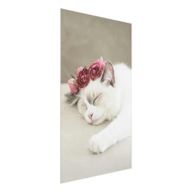 Quadros em vidro flores Sleeping Cat with Roses