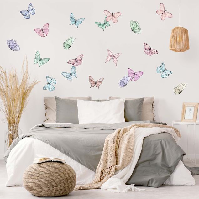 Autocolantes parede Butterflies watercolor pastel set