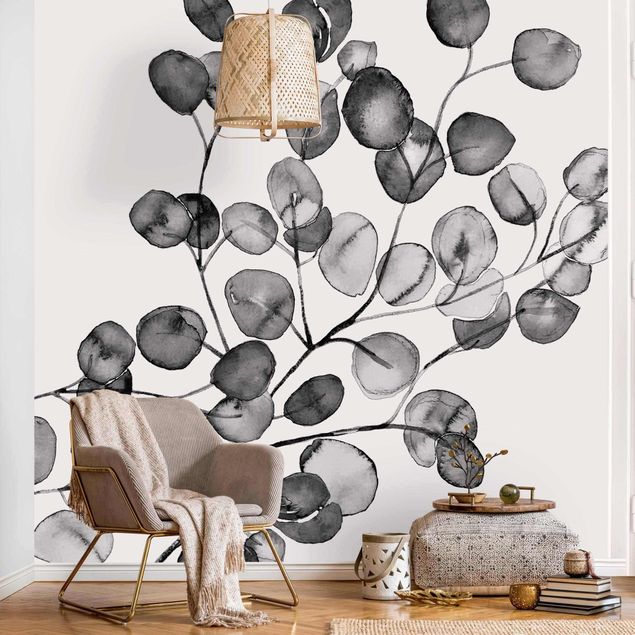 papel de parede para quarto de casal moderno Black And White Eucalyptus Twig Watercolour