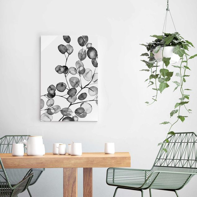 Quadros em vidro flores Black And White Eucalyptus Twig Watercolour