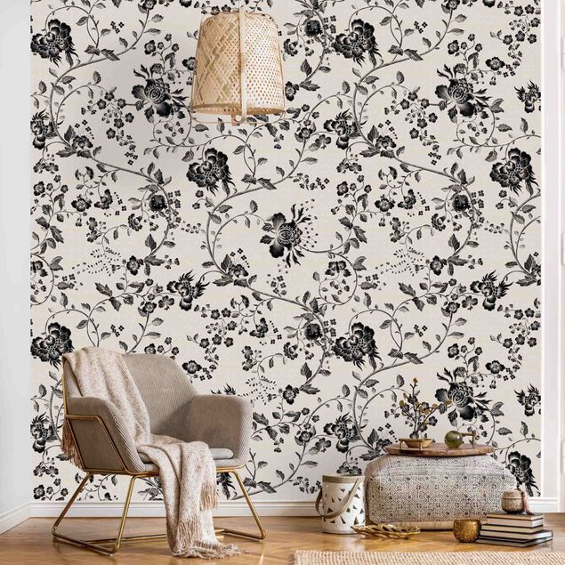 Papel de parede padrões Black Flower Tendrils