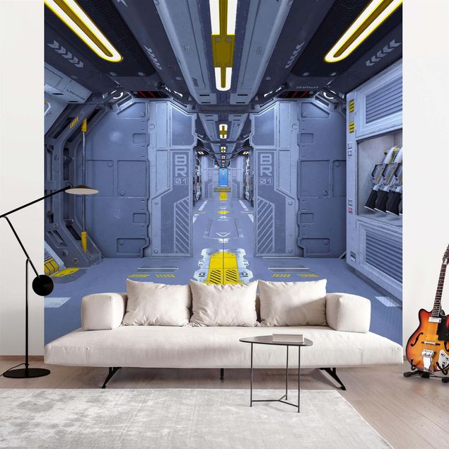 Papel de parede cinza Sci-Fi Inside A Spaceship