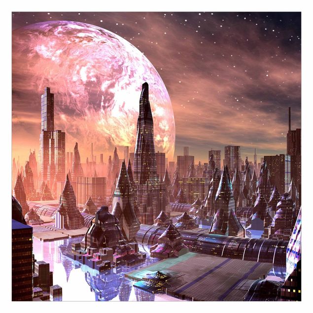 Mural de parede Sci-Fi City With Planets
