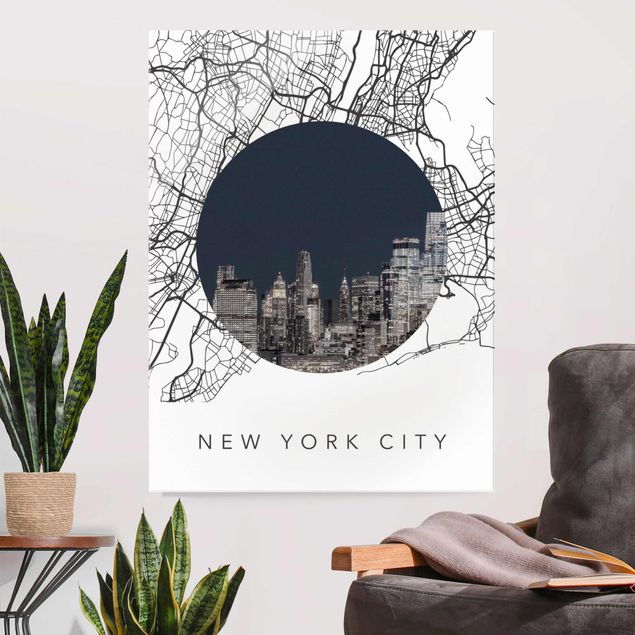 Quadros em vidro Nova Iorque Map Collage New York City