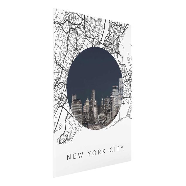 Quadros em vidro em preto e branco Map Collage New York City