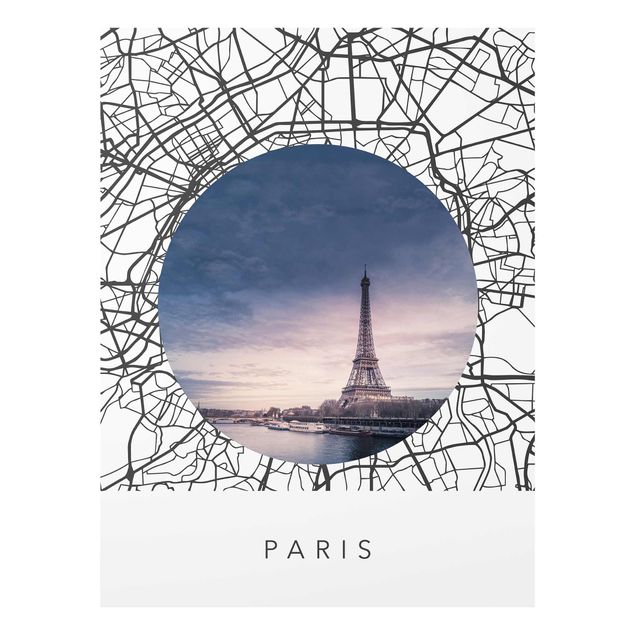 Quadros em vidro cidades e paisagens urbanas Map Collage Paris