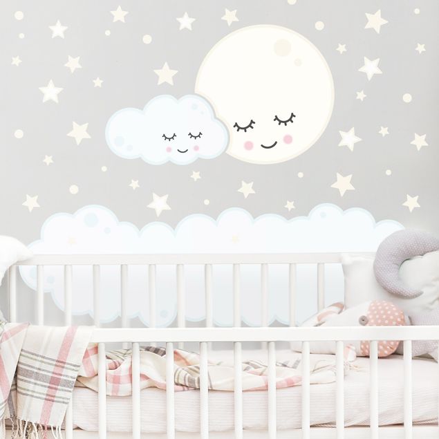 decoração quarto bebé Star moon cloud with sleeping eyes