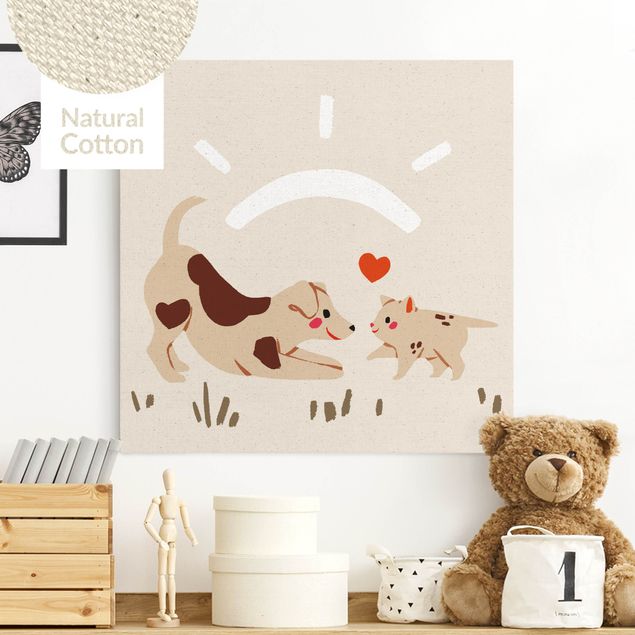 decoração para quartos infantis Cute Animal Illustration - Cat And Dog