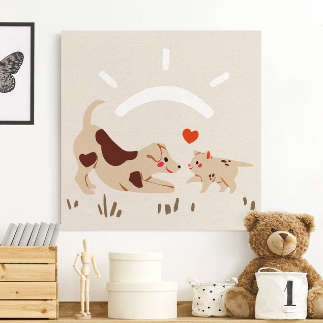 Telas decorativas gatos Cute Animal Illustration - Cat And Dog