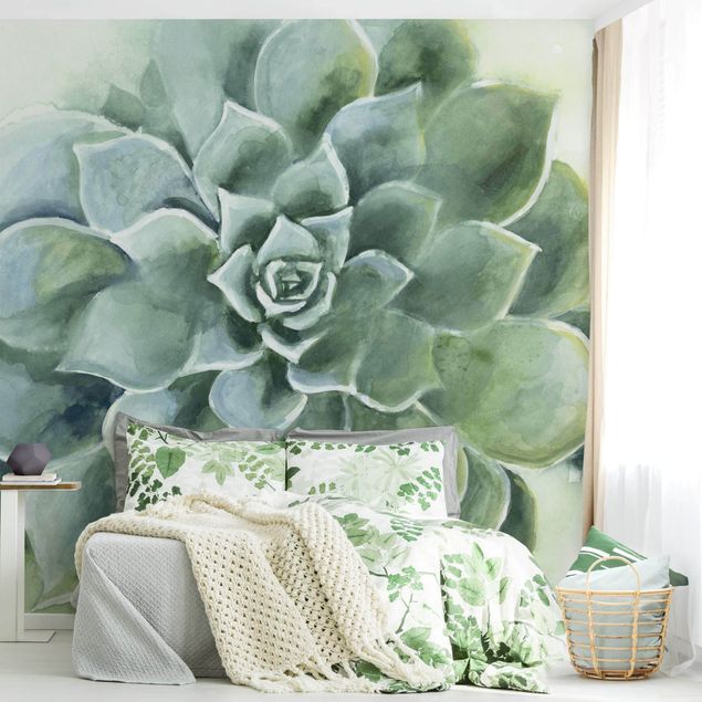 Papel de parede com flores Succulent Plant Watercolour Dark