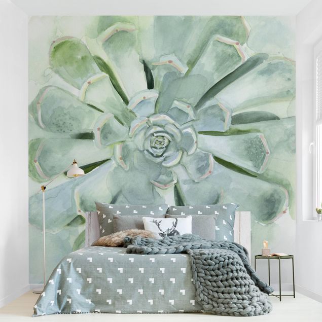 papel de parede moderno Succulent Plant Watercolour Light Coloured