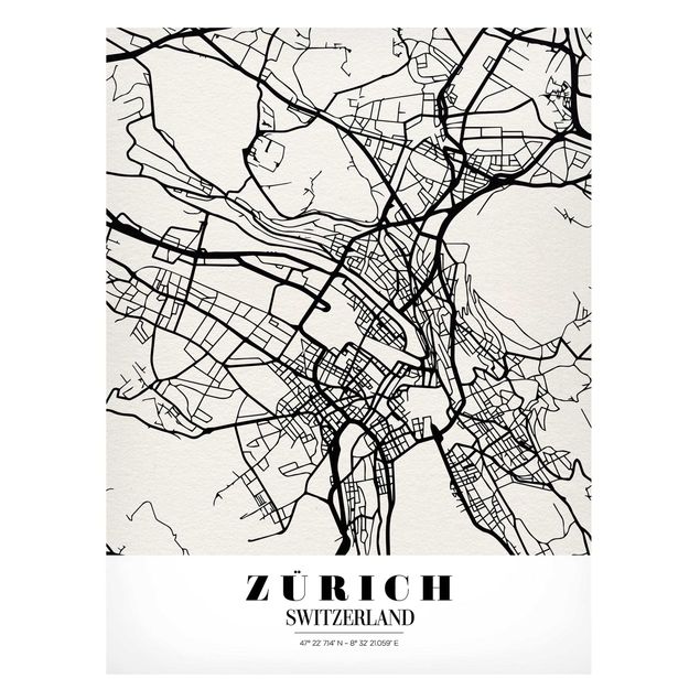 Quadros magnéticos mapas Zurich City Map - Classic