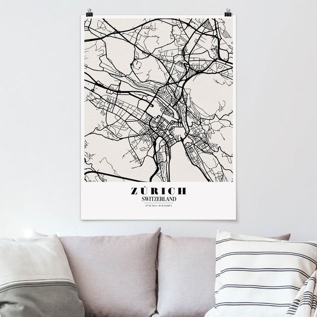Mapa mundi poster Zurich City Map - Classic