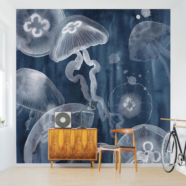 Papel de parede azul Moon Jellyfish I