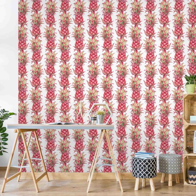 papel parede de flor Tropical Pineapple Stripes