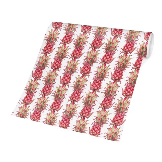 papéis de parede rosa Tropical Pineapple Stripes