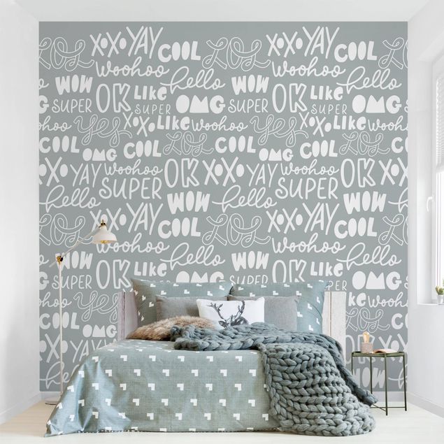 decoraçao para parede de cozinha Typography Hello Super Wow On Grey
