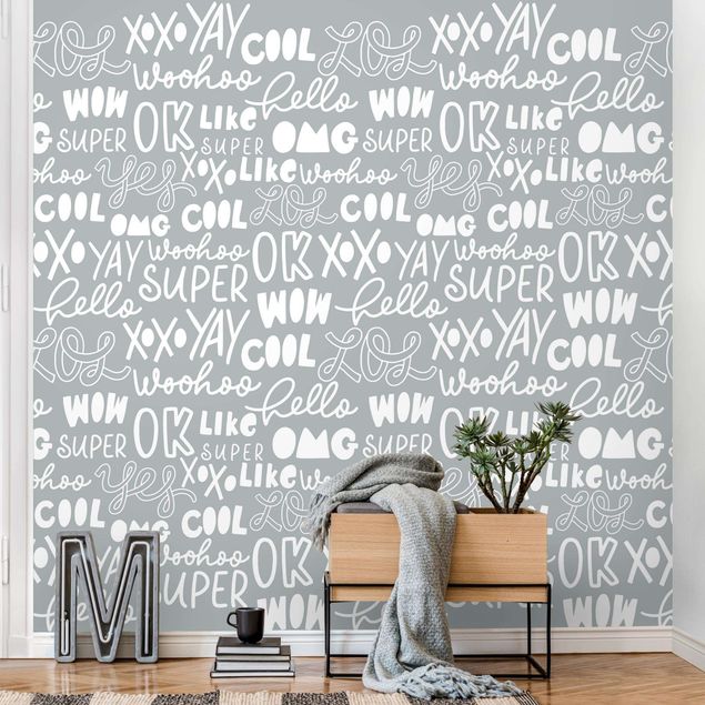 papel parede cinza Typography Hello Super Wow On Grey